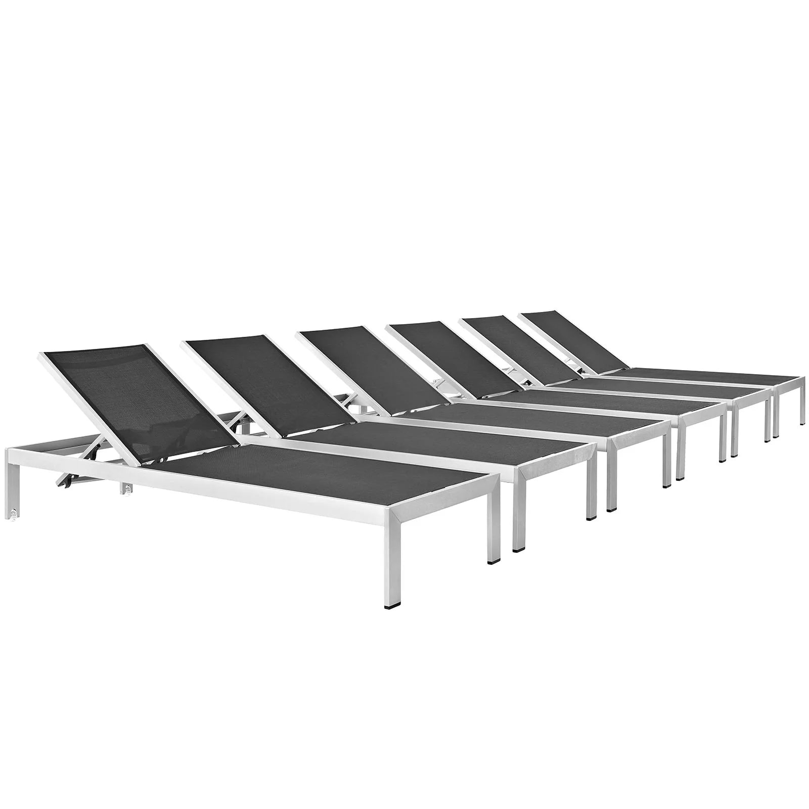 SHORE Outdoor Patio Aluminum Chaise Set of 6 in Silver