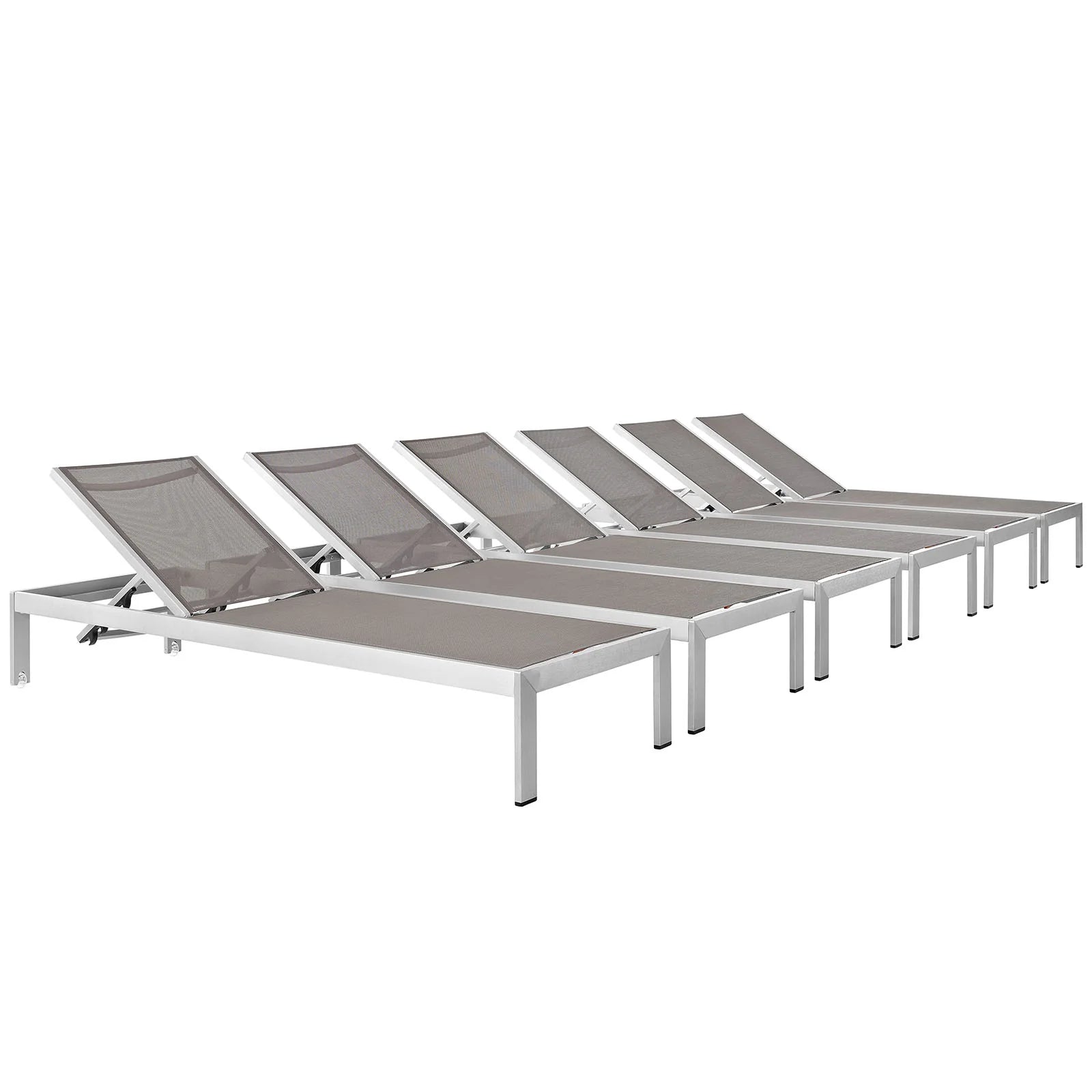 SHORE Outdoor Patio Aluminum Chaise Set of 6 in Silver