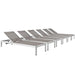 SHORE Outdoor Patio Aluminum Chaise Set of 6 in Silver